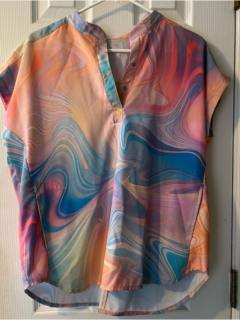 Woven Swirl Print Cap-Sleeve Blouse - Multicolor